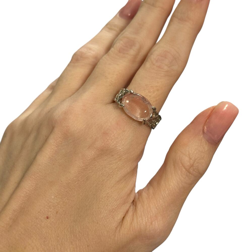 Rose Quartz Silver Plated Ring Fashion Jewelry Size 8.5 Pink